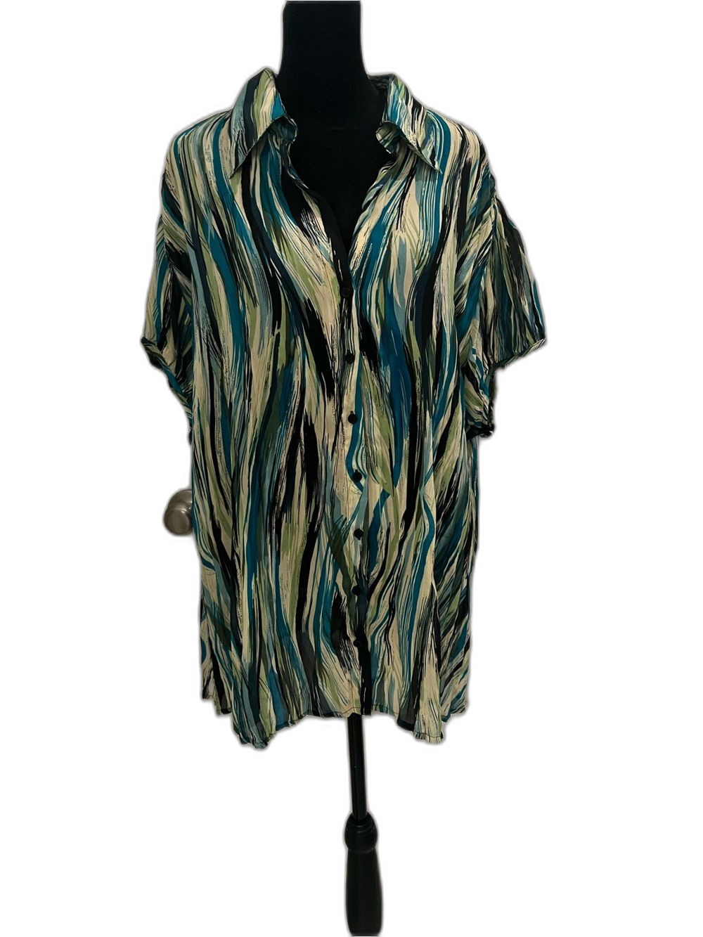 Lane Bryant 22/24W Blue Green Abstract Print Button Front Blouse